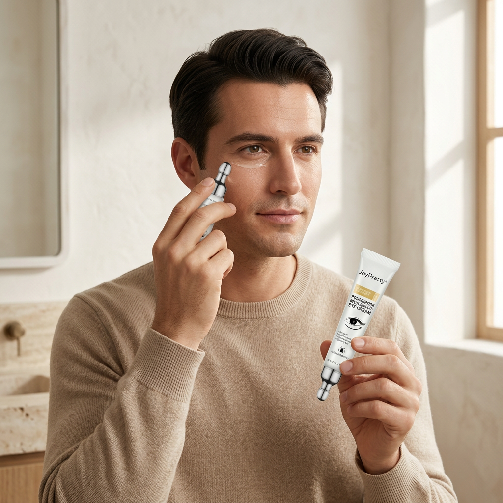 Applying SALAMAT polypeptide eye cream around the eye contour