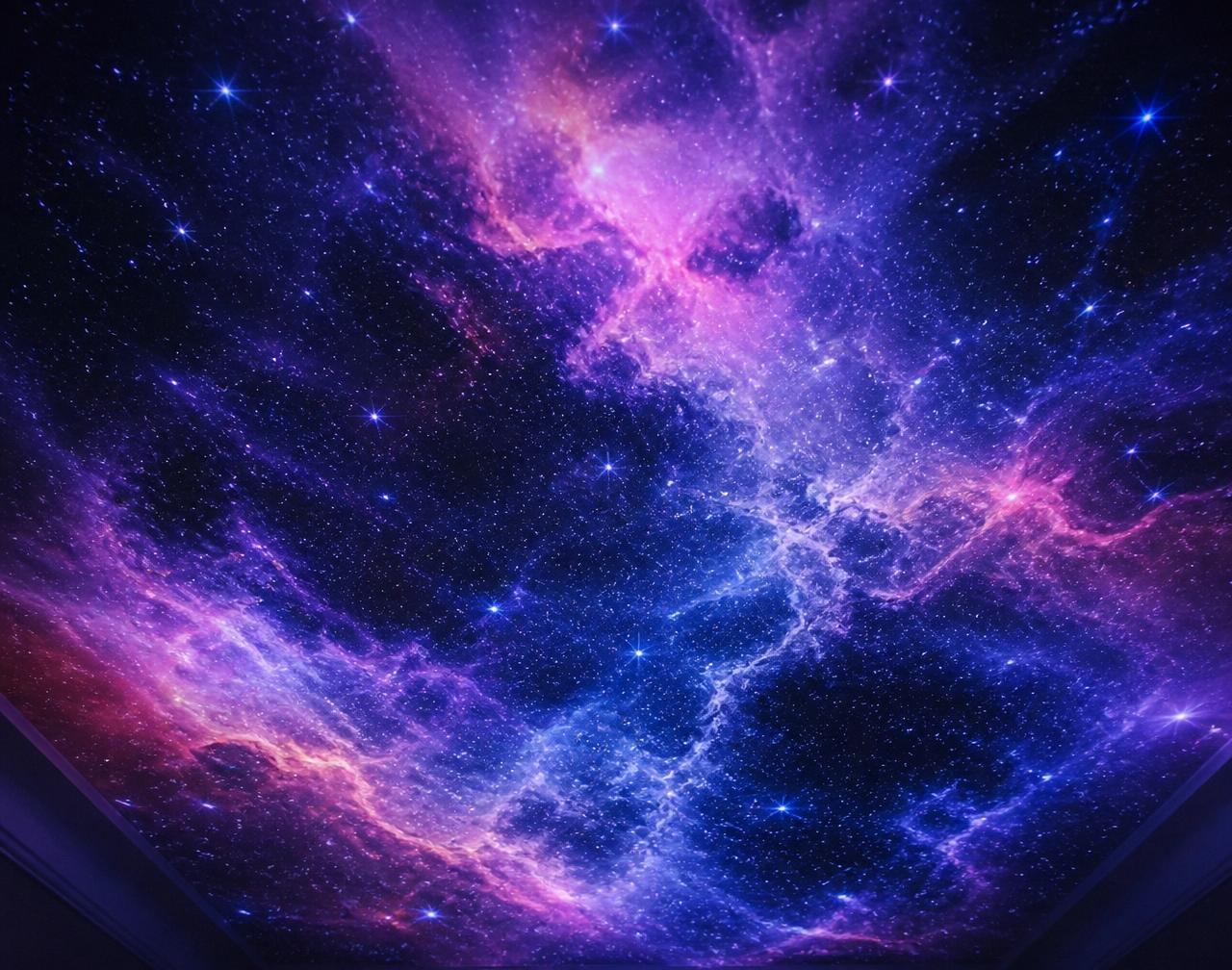 Close-up of the galaxy projected across a bedroom ceiling